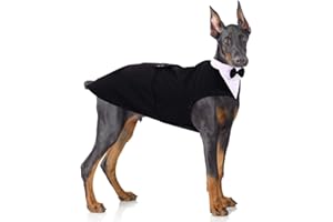 PUMYPOREITY Dog Tuxedo for Large Dogs, Dog Tuxedo and Bandana Set, Formal Dog Wedding Attire, Gentleman Dog Attire with Bowtie for Valentines Wedding Christmas Birthday, 2 Pieces/Pack, XL, Black