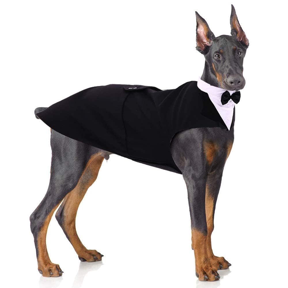 PUMYPOREITY Dog Tuxedo and Bandana Set, Formal Gentleman Dog Attire with Bowtie for Wedding, Birthday, Christmas, 2 Pieces/Pack, XL, Black