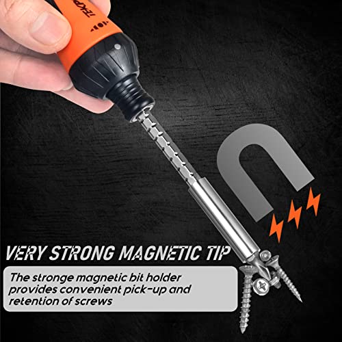 Magnetic Ratchet Screwdriver Bit Set, TEKPREM 15 in 1 Flexible Household Ratcheting Handle Screw Driver Set with Torx, HEX, Phillips and Flathead S2 Multi Bits Set in Plastic Case