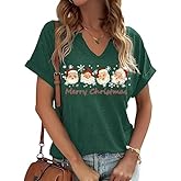 AMWIPE Christmas Shirts for Women Vintage Santa Claus Graphic Tshirt Xmas Tree Teacher Tee Tops