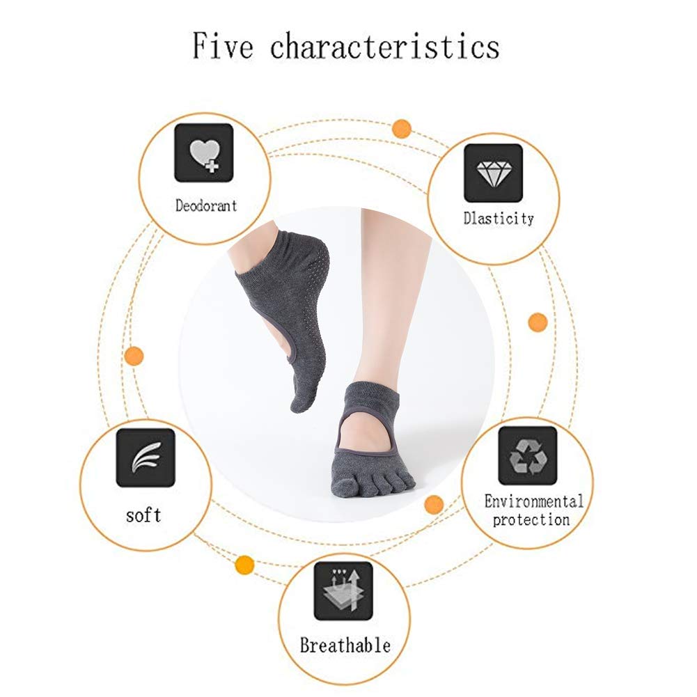 Yoga socks anti skid professional women\'s five fingers,Ideal for Pilates,Pure Barre,Ballet,Dance,Barefoot Workout (2 Pack)