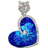 J.NINA Rose Heart Necklace with Bermuda Blue Crystals from Swarovski ♥Aphrodite♥ White-Gold Plated Valentines Jewelry Gifts for Women with a Black Luxury Jewelry Packing