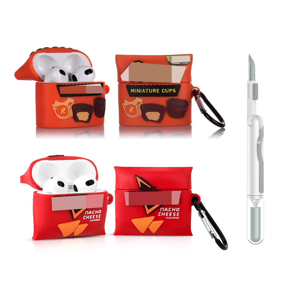 Photo 1 of (2Pack+Cleaner Pen) XMBYGY Case for Apple AirPods 3rd Generation Wireless Earbuds with Cleaning Pen Kit, Silicone Cute Charging Case Shockproof Protective Cover and Carabiner for AirPods 3 (DOR+Ree)