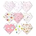 CHARMKER Bandana Bibs for Girls (9-Pack) Cute Pink Colors and Graphics | Plush, Super Absorbent Cotton | Nickel-Free Adjustable Snaps | Teething, Drooling, Feeding