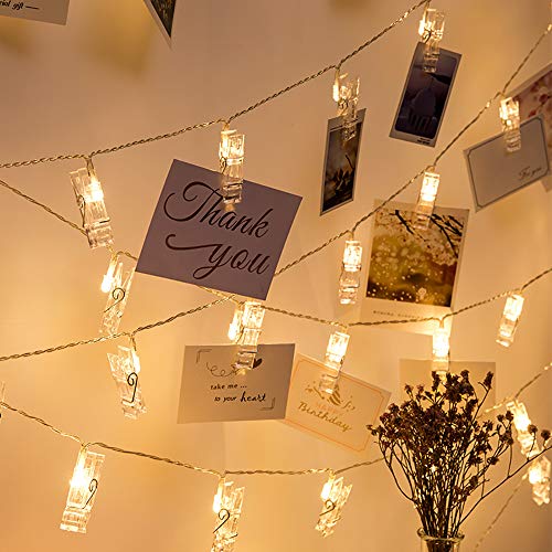 GHodec 40 LED Photo Clip String Lights/Holder,Battery Powered Bedroom Fairy Lights with 20-Clips for Hanging Pictures/Artwork/Decor(Warm White) - Thumbnail 7