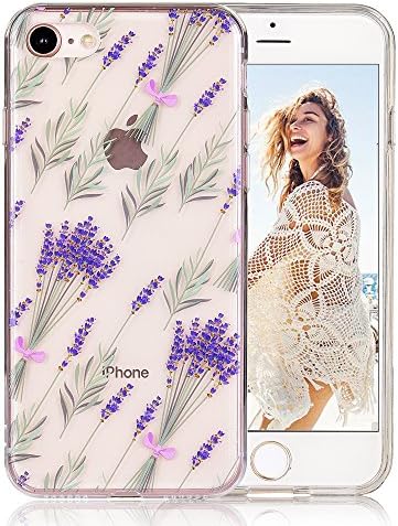 iPhone 8 case, iPhone 7 case, COSANO Floral Flower Clear Design Slim Fit [Hard PC Back + Shock Absorbing Soft Bumper] [Scratch-Resistant] Ultra Thin Transparent Protective Cover (Lavender 8)