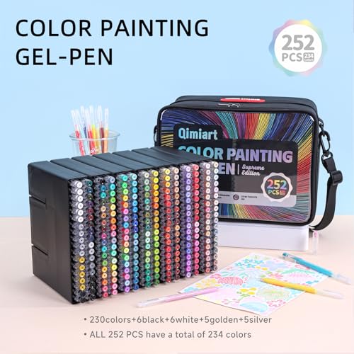 252 Pcs 234 Colors Gel Pens Set，0.6mm Fine Point Quick-Drying Ink with Portable Storage Bag for Adult Coloring, Journaling, Drawing, Office