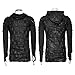 Gothic Hole T Shirt Costumes Double Layers Irregular Hooded Black T-shirt Punk Ripped Men Casual Tee Tops (M)