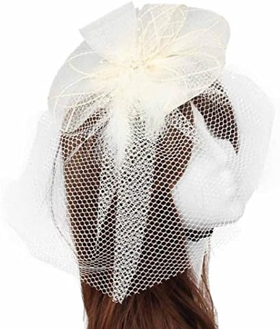 hleCKL Wedding Veil Feather Hard Yarn Headband Hats Women happy Brides (one size, Beige)