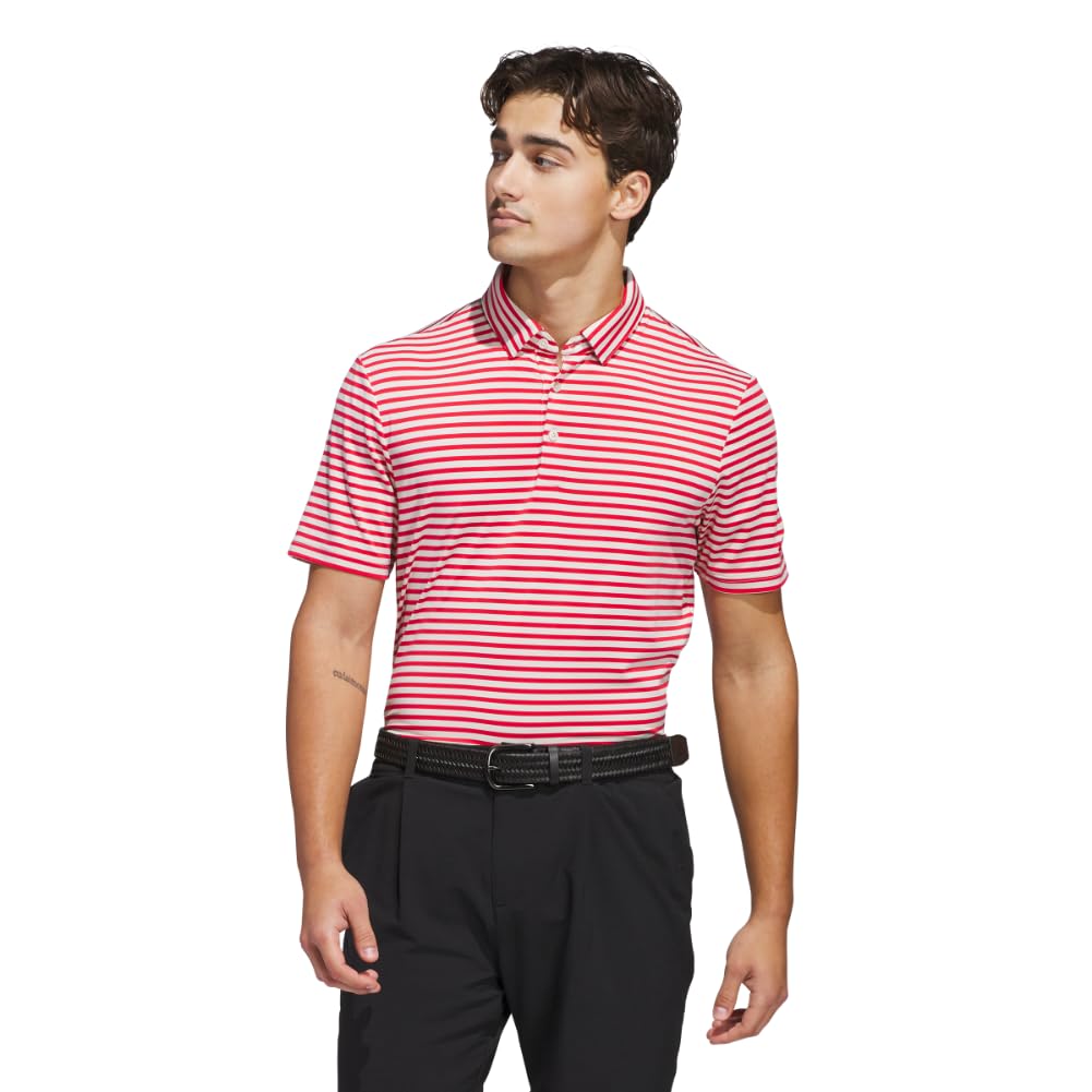 adidas Men’s Ultimate365 Stripe Polo Shirt, Alumina S20/Pure Ruby S25, 3X-Large
