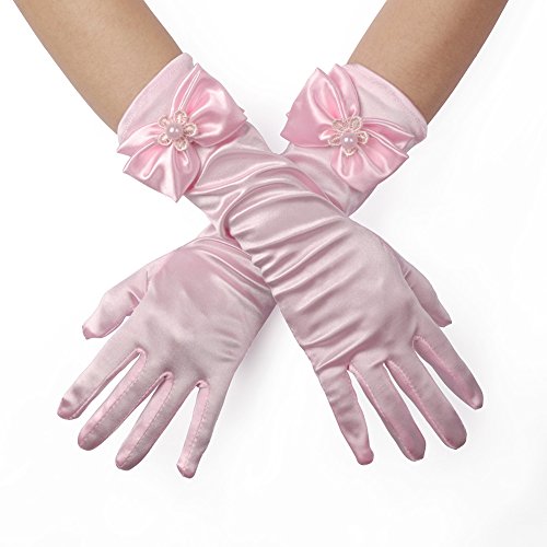 Lusiyu Girl Solid Color Long Elbow Length Formal Pageant Glove (Pink 01) - Thumbnail 3