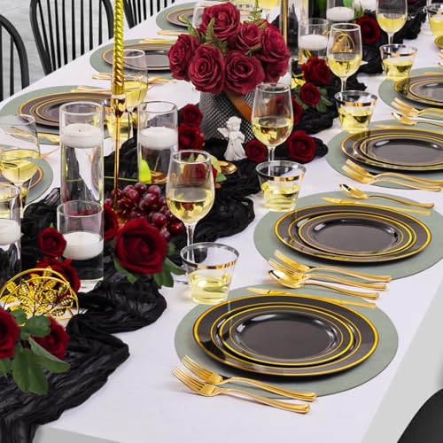 comfoyar Set of 6 American Placemats and Coasters Double Side Green White Round, Non-Slip Leather American Placemats Washable and Waterproof for Kitchen, Party Table 33 x 33 cm