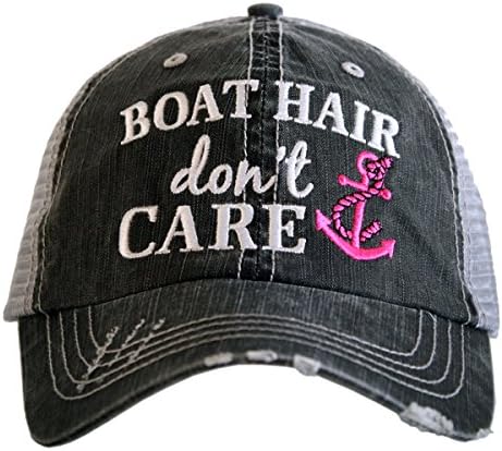 Katydid Boat Hair Don't Care Women's Distressed Grey Trucker Hat