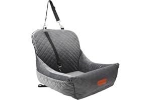 WOOAIDAGG Dog Car Seat,Fully Detachable and Washable Cover,Easy to Assemble,Comfy Cushion Fill in Memory Foam,2 Clip-On Safety Leashes and Storage Pockets (Grey)