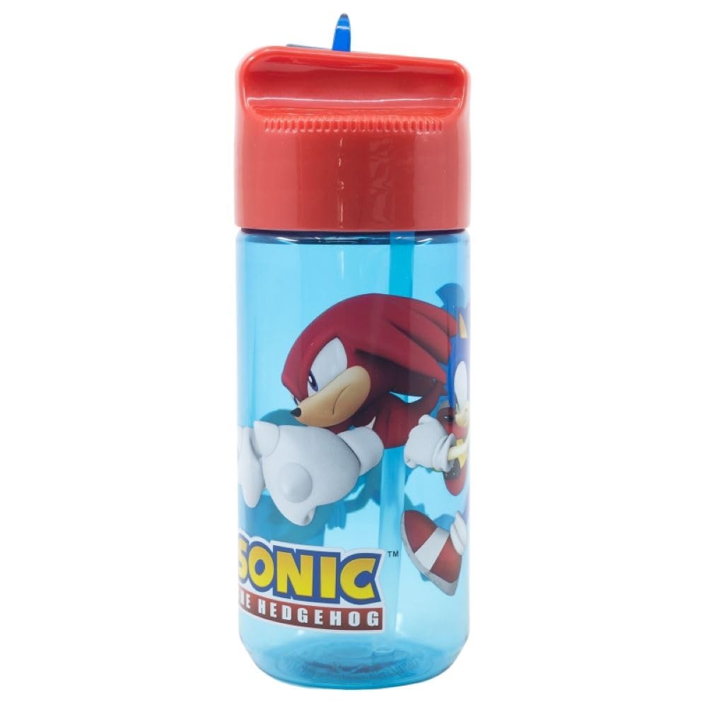 Sonic Characters Childrens Tritan Reusable Drinking Bottle 430ml - Holiday, Back to School Lunch Kids BPA free Plastic (Sonic)