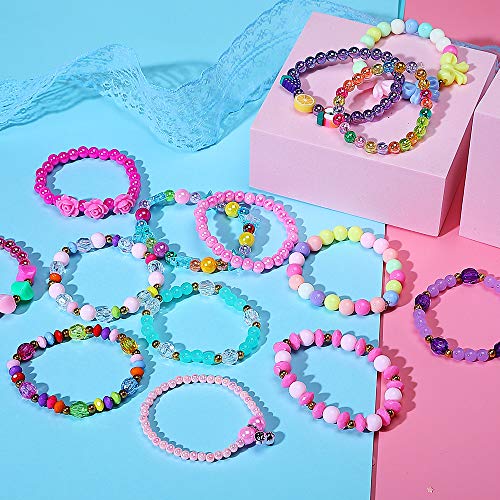 PinkSeep Beaded Bracelets for Kids 12 Pack 36 PC, Little Girl Plastic