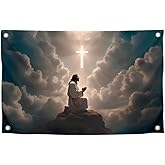 3x5 Feet Jesus Cross Polyester Flag with Four Brass Grommets - Decoration Christian Jesus Outdoor or Indoor Flags - Cool Jesus Banner for Decor Home Room - God Wall Posters for Outside or Inside