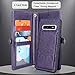Galaxy S10 Wallet Case, Detachable Magnetic 12 Card Slots Wallet Case Shockproof PU Leather Flip Protective Cover Wrist Strap for Samsung Galaxy S10 (Flower - Purple)