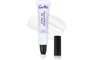 Go Ho UV Blacklight Neon White Face Body Paint,Water Based Bright Color Neon Fluorescent Body Paint with Cushion Applicator,Glow In The Dark Under UV Lighting Party Halloween Makeup Washable
