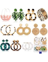 Acrylic Earrings for Women Drop Dangle Leaf Earrings Resin Minimalist Bohemian Statement Jewelry (9 pair Rattan Acrylic)