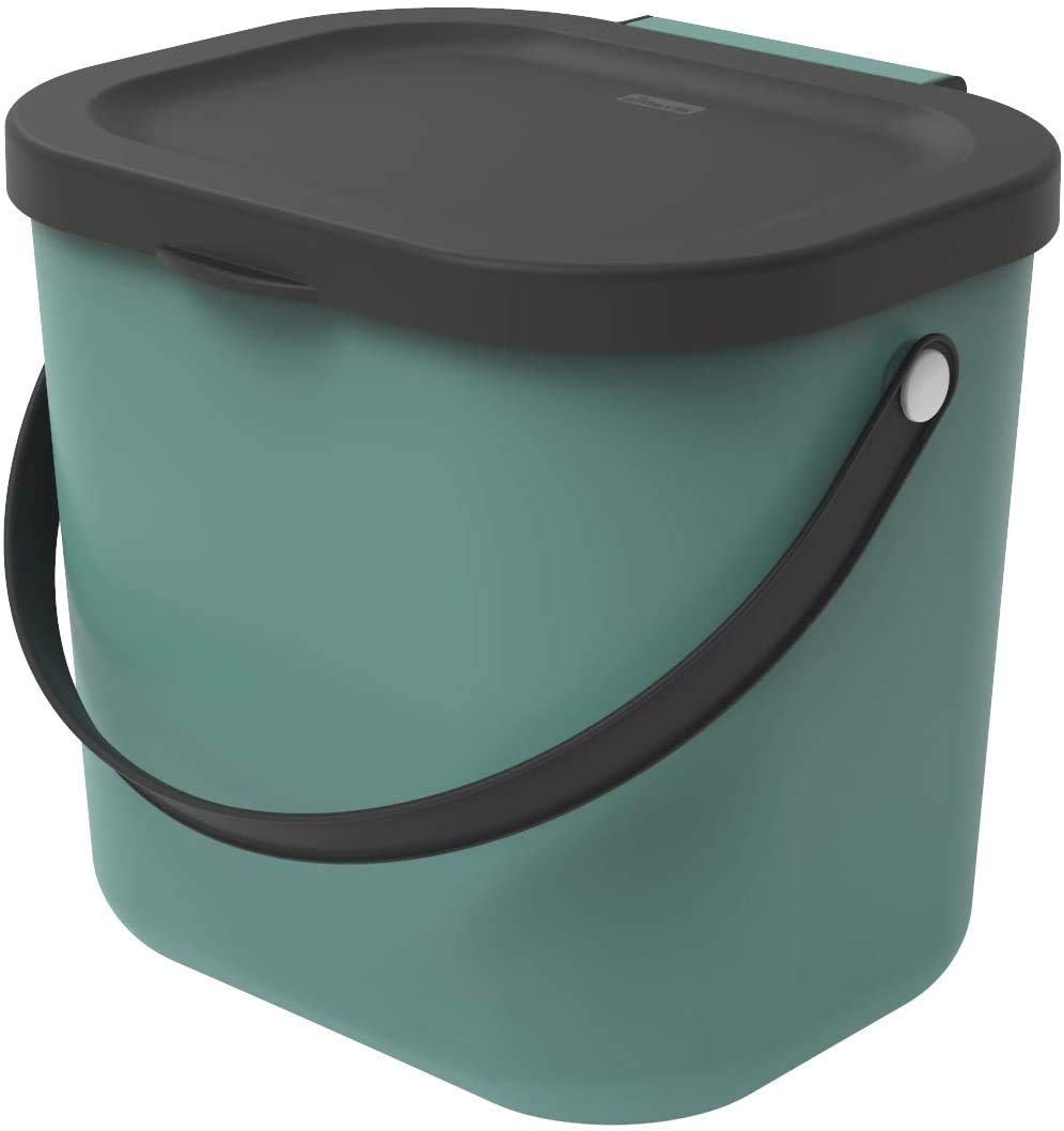 Rotho, Albula, Bio waste bin 6 l for the kitchen, Plastic (PP) BPA-free, dark green/anthracite, 6l (23,5 x 20,0 x 20,8 cm)
