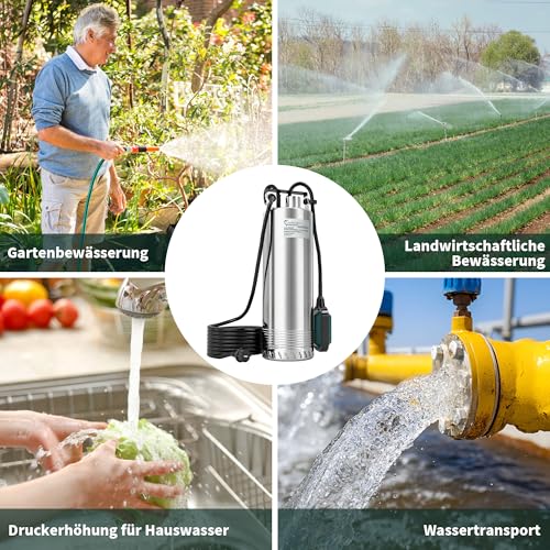 LANCHEZ 1500 W Submersible Pump with Float, Submersible Pressure Pump with 6800 l/h Flow Rate, Maximum Head 60 m, Immersion Depth Max. 16 m, Water Pump for Cellars, Agriculture, Horticulture