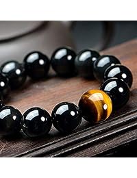 SX Commerce - Pulsera de obsidiana natural de 0.394 in o 0.472 in con un ojo de tigre único, buen regalo para hombres y mujeres