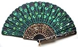 Mintbon Silk Hand Fan with Green Sequins