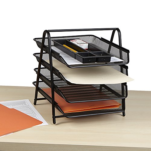 Mind Reader Desk Organizer with 4 Sliding Trays for Letters, Documents, Mail, Files, Paper, Black