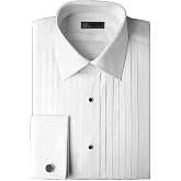 White IKE Behar Cotton Laydown Collar with 1/2 Inch Pleats Tuxedo Shirt with French Cuffs