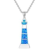 ROMANTICWORK Lighthouse Necklace 925 Sterling Silver with Blue Opal Pendant Jewelry for Women 925 Sterling Silver for Girlfriend and Wife Gift