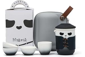 TANFEI Portable Travel Tea Set, Chinese Panda Cute Design Travel Tea Set with Carrying Bag ang Gift Package, Chinese Ceramic 