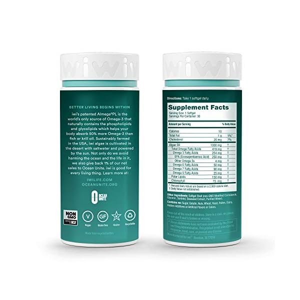 Iwi Omega3 Oil EPA Algae Oil Softgel Capsules 100 Vegan Non GMO