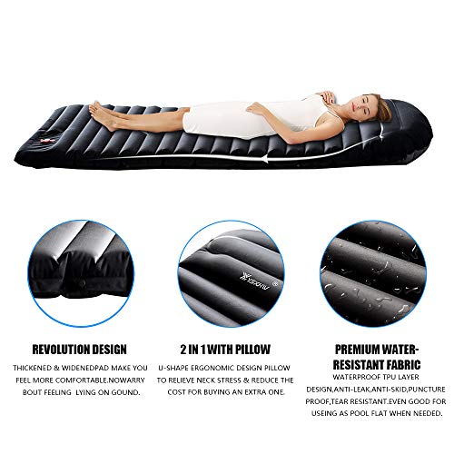 YSXHW Self Inflating Camping Sleeping Pad with Pillow, Thick 4.7 Inch Ultralight Camping Mat Waterproof PVC Camping Mattress for Backpacking, Traveling, Hiking - Black Built in Pump