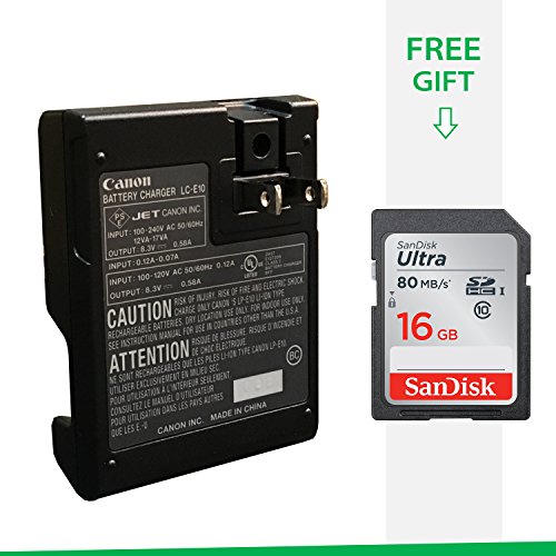 Canon EOS Rebel T5 DSLR OEM Genuine Charger LC-E10 Compact Camera Battery Charger for LP-E10 Battery Pack With Free SanDisk SD Card 16GB Class 10