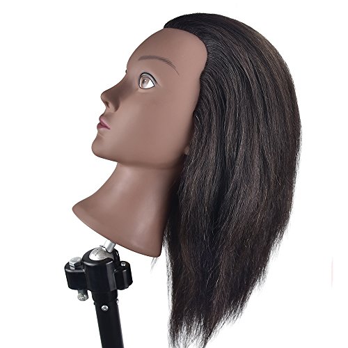 Afro Mannequin Head 100% Real Hair Hairdresser Training Head Manikin Cosmetology Doll Head (Table Clamp Stand Included)
