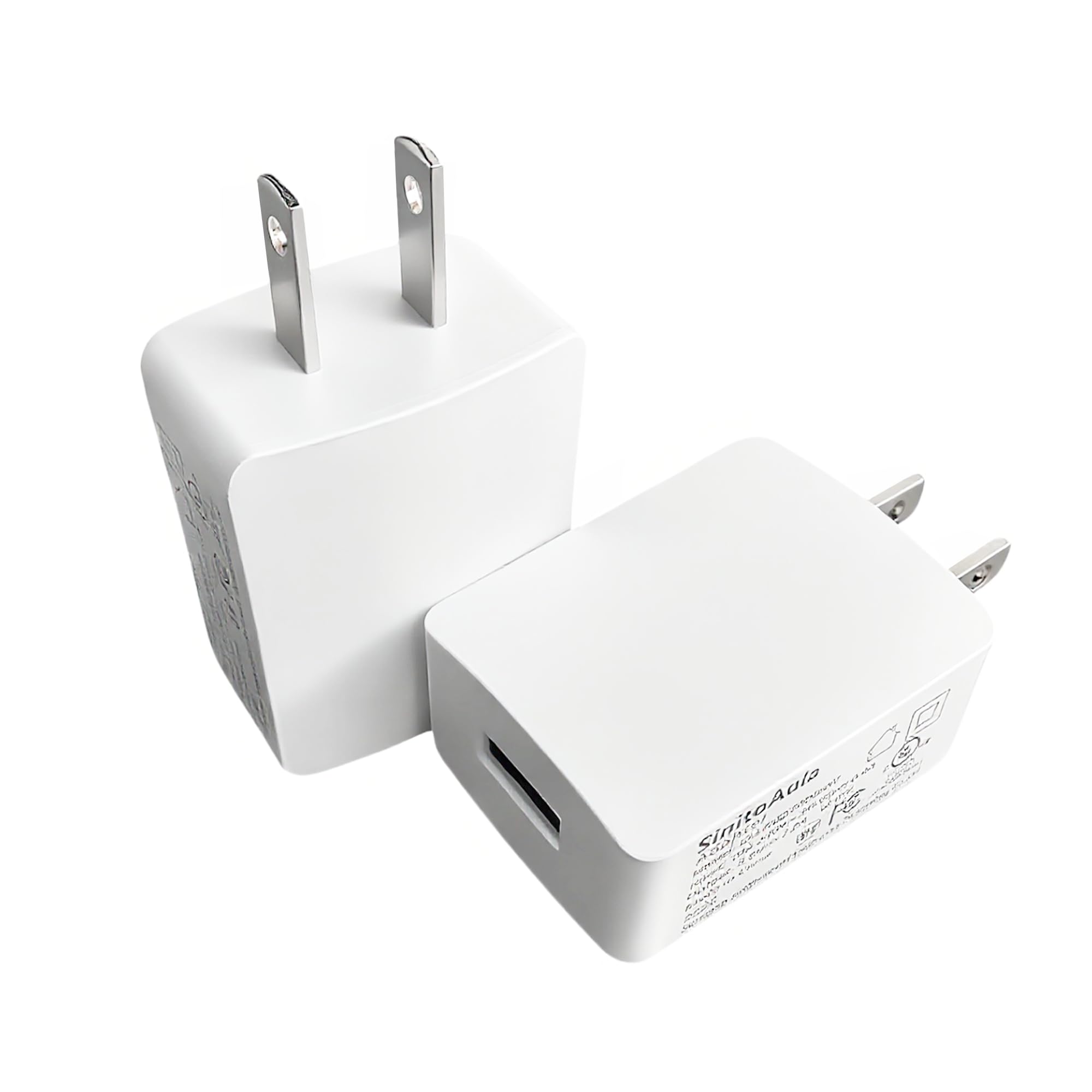 SinitoAula UL Listed USB Wall Charger Block (10W, White, 2pcs), 5V 2A Power Adapter for Outlet, Plug for Cell Phones, Tablets, Earphones, Power Banks, Smart Wearables, Toys and More Electronic Gadgets