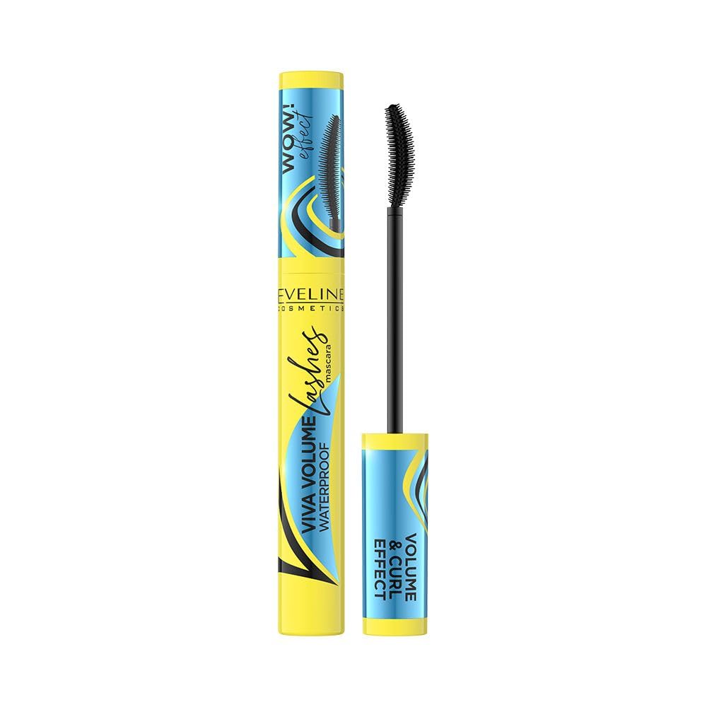 Eveline Cosmetics Viva Full Lashes Waterproof Volumizing Mascara - Long-lasting Silicone Brush for Curling, Defining & Lengthening Lashes, Ideal for Active Lifestyles and Contact Lens Wearers, 10 ml