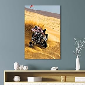 Canvas Wall Art Sports Theme - Rider on The Moto Cycle in The Desert - Giclee Print Gallery Wrap Modern Home Art Ready to Hang - 12x18 inches