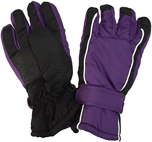 Kids Unisex Winter Warm Ski Gloves, Skiing, Snowboarding, ATV, Outdoor - Adjustable Straps - Waterproof - Assorted Colors (Purple)