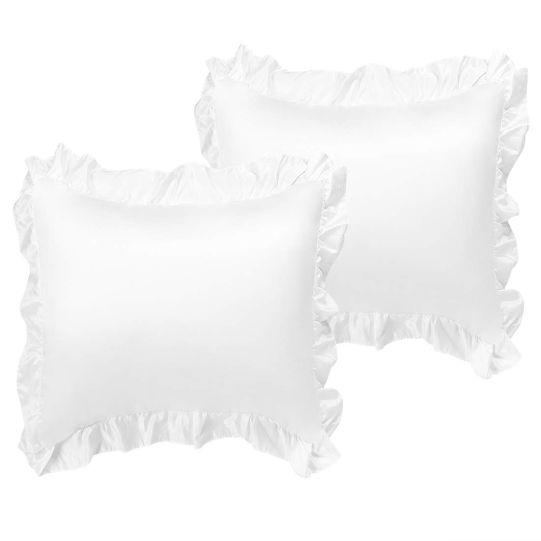 sourcing map Luxury Satin Oxford Pillowcases, Pair of 2 White Ruffled Pillow Shams 26 x 26 inch with Envelope Closure, Euro Size Pillow Cases Covers