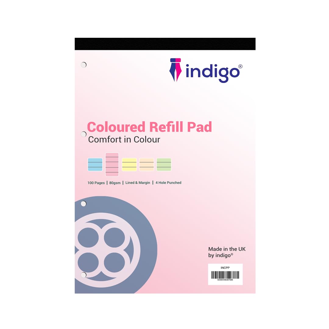 indigo® Dyslexia Pad A4 Coloured 8mm Lined & Margin 100 Pages Tinted Refill Pad (Pink, Single Pack) — image 1