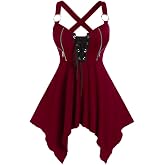 Rosegal Womens Plus Size Lace Up Handkerchief Tank Top | Zipper,Crisscross,leeveless,Strap,plus size tank top,Vacation,Party,cosplay club wear