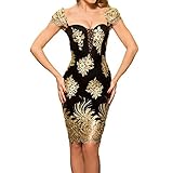 Kalin L Women Sequin Applique Embroidered Puff Sleeve Little Black Dress