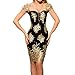 Kalin L Women Sequin Applique Embroidered Puff Sleeve Little Black Dress