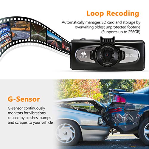 Uber Dual Dash Cam, ZEdge F1 2.7" LCD Front and Inside Car Camera