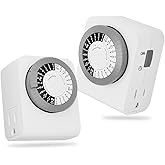 BN-LINK Timer Outlet with 2 Grounded Outlets, Mechanical Light Timers for Electrical Outlets Indoor, 24-Hour 3-Prong Timer Outlet for Lamp, Indoor Lighting and Christmas Lights, 15A/1875W, 2 Pack