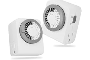 BN-LINK Timer Outlet with 2 Grounded Outlets, Mechanical Light Timers for Electrical Outlets Indoor, 24-Hour 3-Prong Timer Outlet for Lamp, Indoor Lighting and Christmas Lights, 15A/1875W, 2 Pack