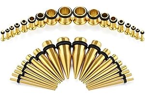 vcmart 14G-00G 36 pcs Ear Gauges Stretching Kit Tapers Plugs Eyelets Implant Grade Steel