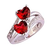 Emsione 925 Sterling Silver Plated Created Heart Ruby Spinel&Topaz Womens Ring